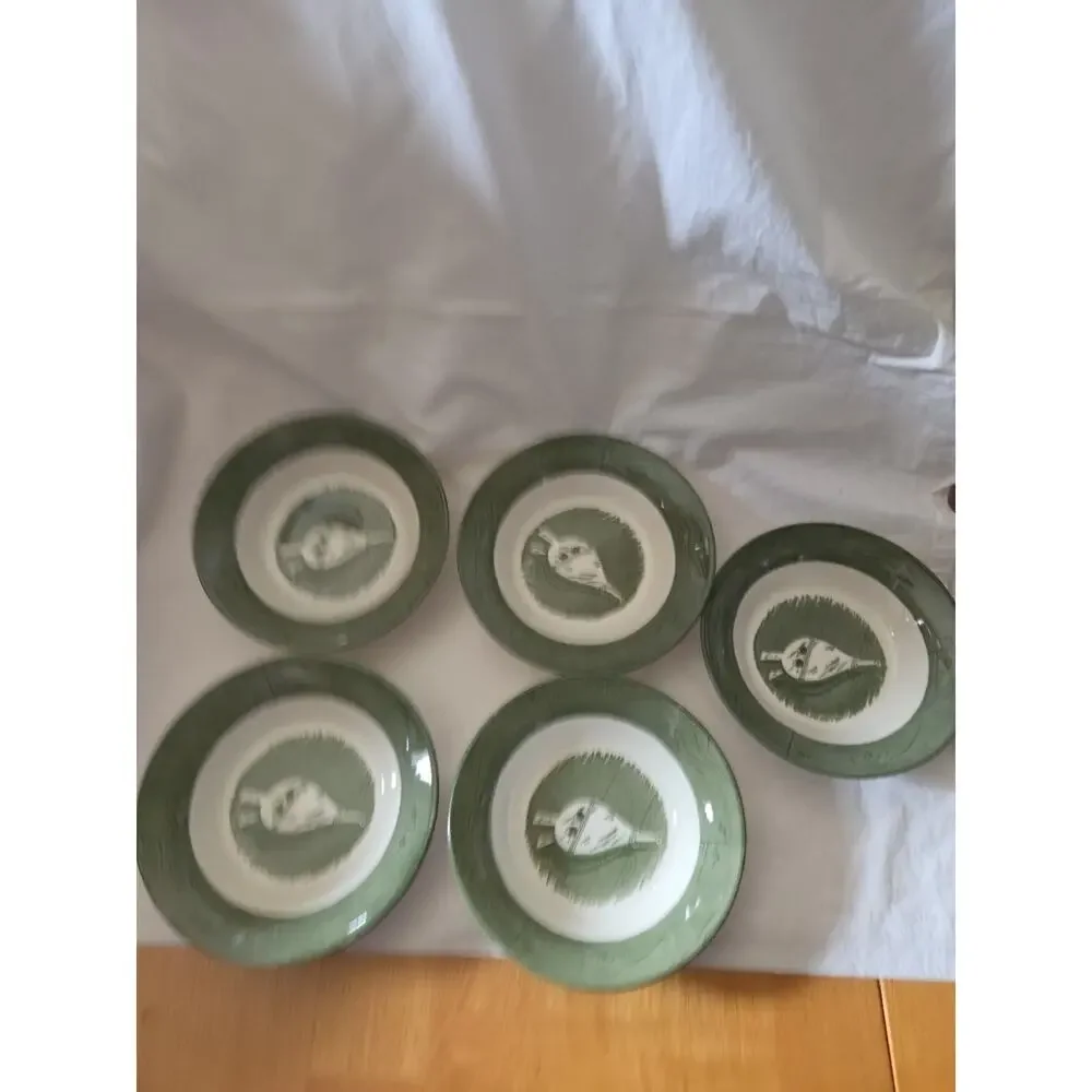 5 COLONIAL HOMESTEAD GREEN ROYAL CHINA BERRY BOWLS 5 1/2